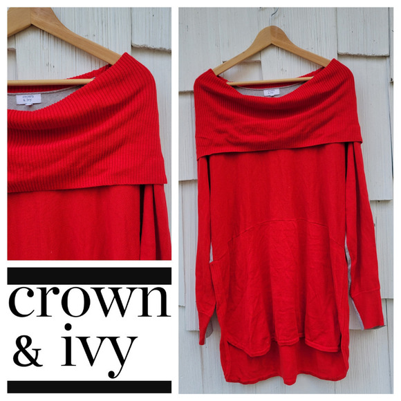 Crown & Ivy Cowl‎ Neck Oversized Tunic Sweater XL - Picture 1 of 8